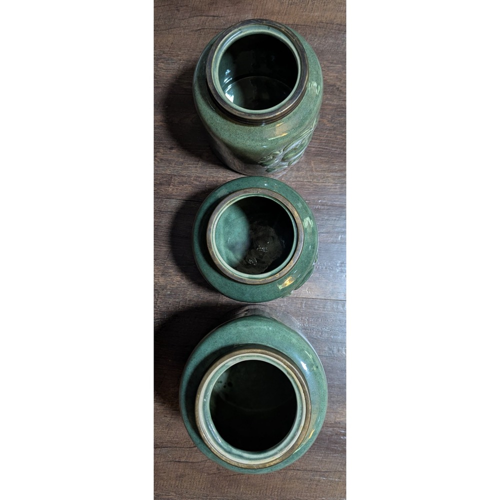 Seasons of Cannon Falls Glossy‎ Celadon Green Ceramic Canister Set (3) - Picture 4 of 8